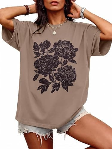 Oversized Tshirts for Women Summer Graphic Tees Casual Short Sleeve Tops | Summer Loose Casual Tee Workout Tops, Vintage Floral Shirts, Soft Baggy T Shirts, Crewneck Basic Tops - Image 1