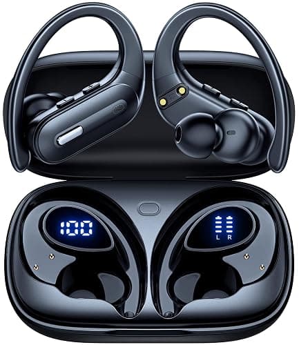 Wireless Earbuds Bluetooth 5.3 Headphones 90 Hrs Playtime Ear buds with Wireless Charging Case Power Display Over-ear Earphones with Earhooks Waterproof Stereo Headset for Android phone Workout Black - Image 1