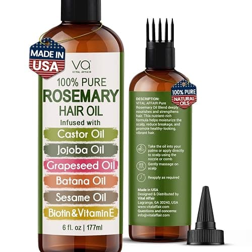 VITAL AFFAIR 100% Pure Rosemary Oil For Hair Growth With Castor, Batana, Jojoba Oil - Infused With Biotin & Vitamin E-Blend of Effective Hair Oils for Hair Growth-Strengthening Treatment 6 Fl Oz - Natural Light Rosemary - 6 Fl Oz (Pack of 1) - Image 1