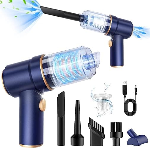 KMM Handheld Car Vacuum Cleaner, 9000Pa Vacuum Cleaner and Air Duster, 120W High Power Hand Held Vacuum with LED Light and Multi-Nozzles for Car, Home, Office, Pet - Blue - Image 1