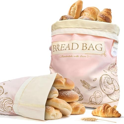 Pink Reusable Beeswax Bread Bag, 2 Pack, 13”x17” XL Cotton Fabric Bread Storage Solution, Eco-Friendly & Freezer Safe, Keep Breads Fresh Longer, Gift idea for women - Image 1