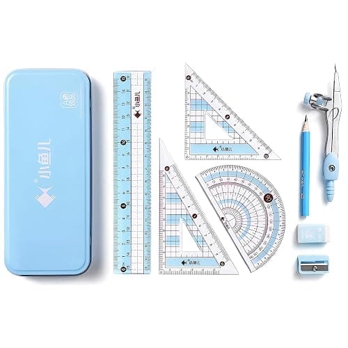 waremew 8 Pcs Compass/Math Set for Students with Shatterproof Storage Box, Geometry Set for School, Includes Ruler, Protractor, Compass, Pencil,Pencil Sharpener and Eraser,etc. Perfect Gift - Image 1