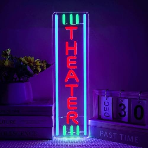 Theater Neon Sign Dimmable LED Movie Night Signs for Wall Decor Home Theater Accessories Sign Theater Room Neon Light for Movie Room Home Bar Decor Classic Cinema Style Light Gifts(16.8 * 4.8in) - Image 1