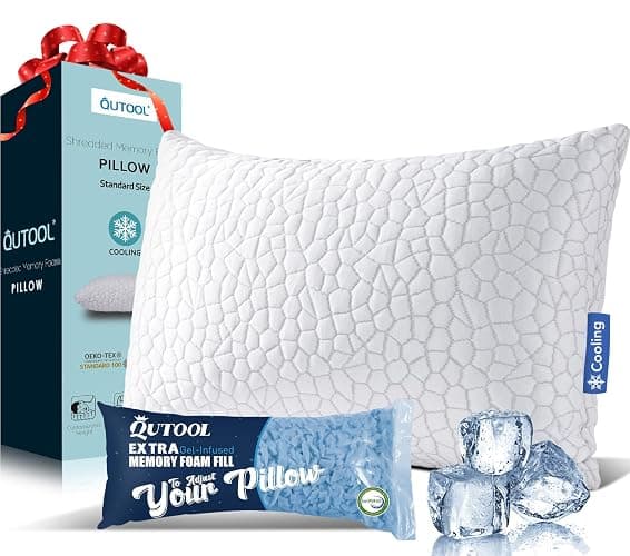 Cooling Pillow for Sleeping Shredded Memory Foam CertiPUR-US Certified, Stocking Stuffers Gifts, Adjustable Soft and Supportive Bed Pillow for Side, Back, Stomach Sleepers, Cool Pillow for Hot Sleeper - Image 1