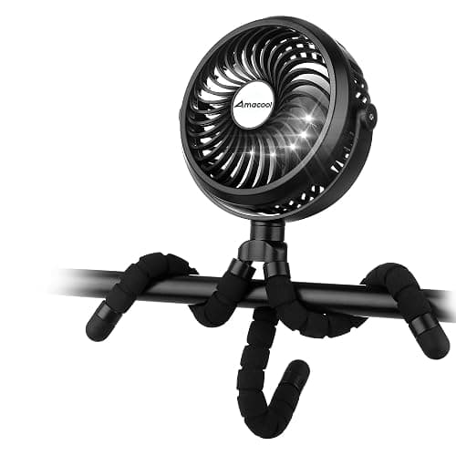 AMACOOL Battery Operated Stroller Fan Flexible Tripod Clip On Fan with 3 Speeds and Rotatable Handheld Personal Fans for Car Seat Crib Bike Treadmill (Black) - Image 1
