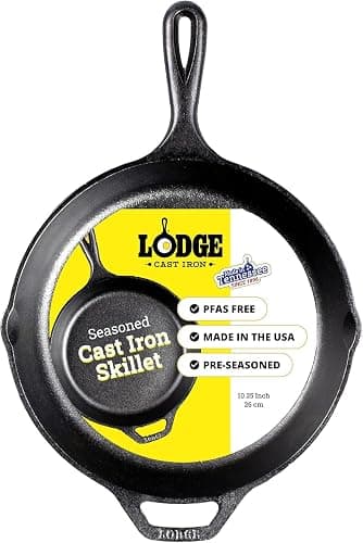 Lodge Seasoned Cast Iron Skillet - PFAS-Free, Non-Toxic Cookware - Use with an Oven, Stove, Grill, or Campfire - Naturally Non-Stick & Oven Safe - 10.25 Inches - Image 1