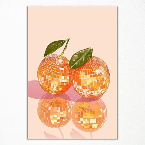 Disco Oranges Art Canvas, Glam Disco Ball Oranges Poster, Preppy Fruit Canvas Wall Art, Funky Kitchen Picture for Wall, Trendy Bar Cart Wall Art Decor, Dorm Apartment Wall Decor 12x16in Unframed - Image 1