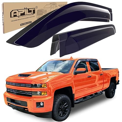 APILT Large Rain Guards for 2014-2018 Chevy Silverado & GMC Sierra 1500,2015-2019 Silverado & Sierra 2500 & 3500 Crew Cab Outside-Mount Window Visors Truck Accessories Dark Smoke 4pcs with Thicker - Image 1