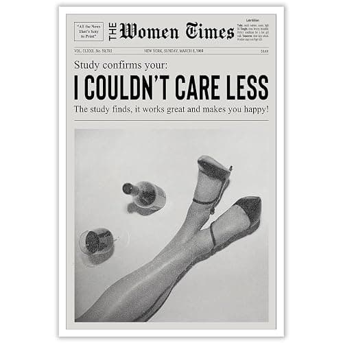 Vintage Black And White Newspaper News Posters I Couldn'T Care Less Canvas Wall Art Teen Girl Room Decor Feminist Prints Painting For Home Bedroom Dorm Wall Decor 12x16in Unframed - Image 1