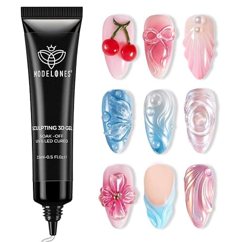 Modelones 3D Nail Gel Art, Sculpting Gel Glue for Molding, Drawing, Nail Charms & Gems, Chrome Powder and Rhinestone Design No Wipe, U V Light Cured Salon & DIY Use - Image 1