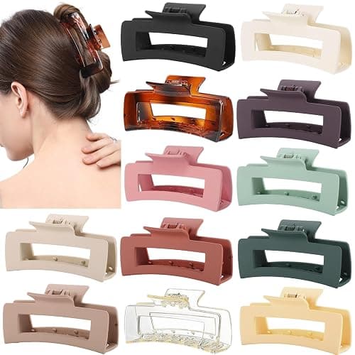 12 Pcs Large Square Hair Claw Clips for Women, 4.3-Inch Matte Rectangle Claw, Strong Hold Non-slip Hair Clips for Thick & Thin Hair,Mixed Color for Gifting, Work, and Daily Styling - Image 1