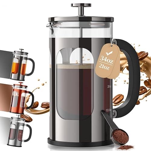 Veken French Press Coffee Maker 34oz, No Plastic Touching Cafe,Thickened Glass Stainless Steel Brewer, Cold Brew Cafetera Tea pot for Kitchen Travel Camping, Gifts, Decor, Bar Accessories, Dark Pewter - Image 1