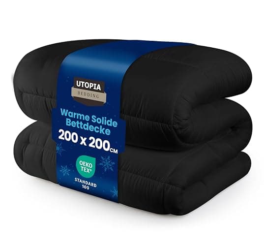 Utopia Bedding Bettdecke 200 x 200 cm, Ganzjahresdecke 370 GSM Füllung, atmungsaktive Schlafdecke, Steppdecke, Super Weiche Kuschelige (Schwarz) - 200 x 200 cm - Schwarz - Image 1