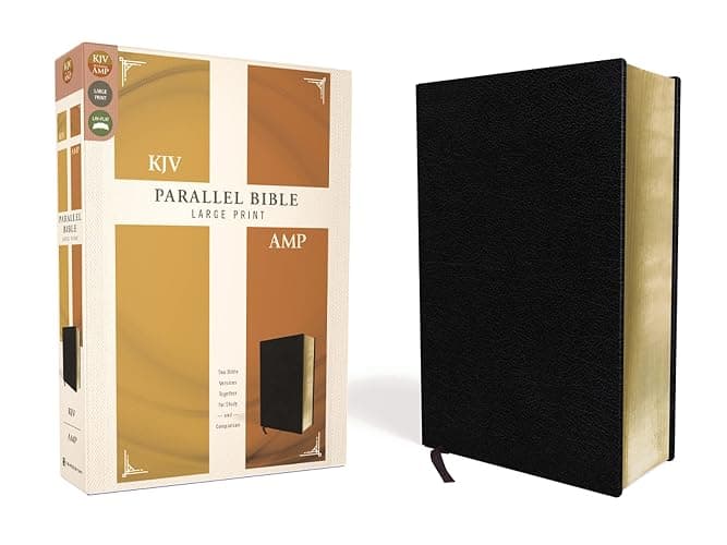 KJV, Amplified, Parallel Bible, Large Print, Bonded Leather, Black, Red Letter: Two Bible Versions Together for Study and Comparison - Image 1