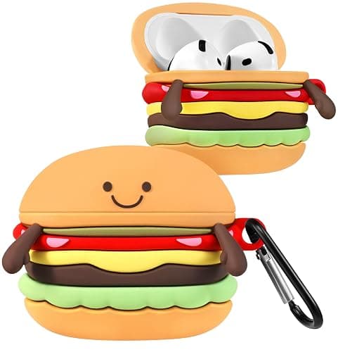 Boaretiu for Airpods 4 Case 2024 Cute Cartoon Kawaii - Funny 3D Soft Silicone Hamburger Design Cover with Carabiner Stylish for Boys Girls Teens Women for Air pods 4 - Image 1