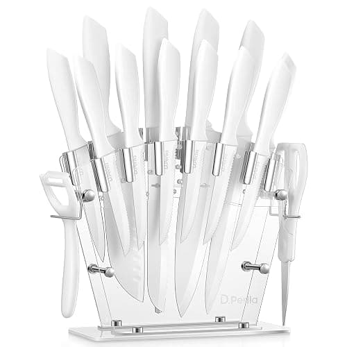 Knife Set, D.Perlla 16 PCS High Carbon Stainless Steel Kitchen Knife Set, Non Slip Handle, Sharp Knife, Rust and Corrosion Resistant, with Acrylic Stand and Steak Knives, White - Image 1