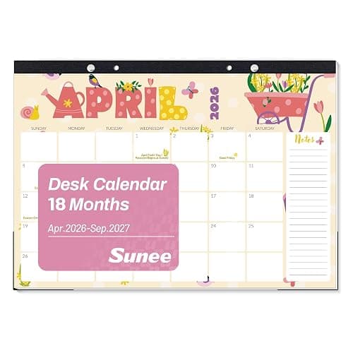 SUNEE Desk Calendar 2026 17x12, 18 Months, Apr. 2026 to Sep. 2027, Academic Calendar 2026-2027, School Year Large Desktop Calendar Monthly for Teacher, Cute with Note - Image 1