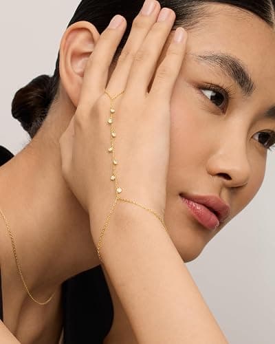 PAVOI 14K Gold Plated Hand Chains for Women - Adjustable Hand Chain Bracelet and Ring - Trendy Gold Handchain Bracelet Stack Summer Jewelry - Beads, Pearl, and Cubic Zirconia Body Jewelry - Image 1