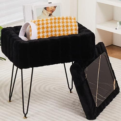 Wimarsbon Storage Ottoman, Vanity Stools with Metal Legs, 16.5" x 11.8" x 18" Modern Faux Mink Fur Footstool, Makeup Chair with Anti-Slip Feet, Accent Table,Footrest,Storage Bench for Bedroom - Image 1