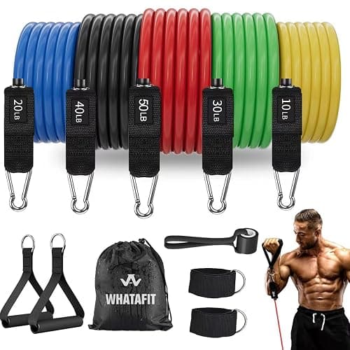 WHATAFIT Resistance Bands, Exercise Bands,Resistance Bands for Working Out, Work Out Bands with Handles for Men and Women Fitness, Strength Training Home Gym Equipment - Image 1