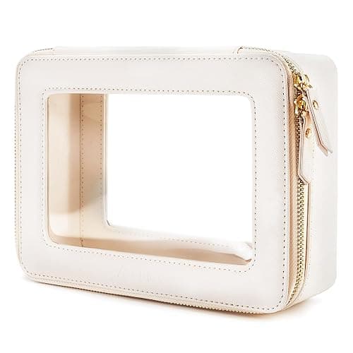 Aveniee Clear Makeup Bag Organizer, Travel Toiletry Bag Cosmetic Case for Women, Make Up Skincare Pouch Car Organizer Bag with Zippers for Essentials,White,Medium Classic - Image 1