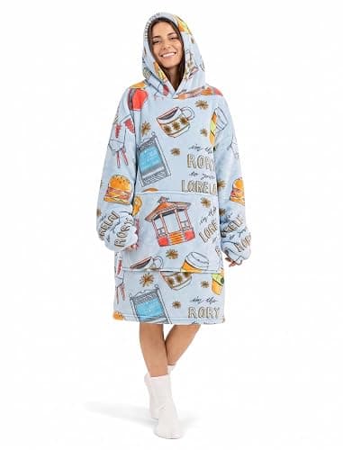 Jay Franco Wearable Throw Blanket – Oversized Plush Hooded Blanket with Pocket, Ultra Soft Cozy Fleece Throw for Lounging, Travel, Blue - Gilmore Girls, 34x38 - Adult - Image 1