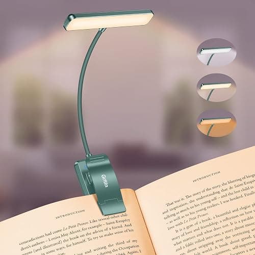 Gritin 19 LED Rechargeable Book Light for Reading in Bed with Memory Function- Eye Caring 3 Color Temperatures,Stepless Dimming Brightness,80 Hrs Runtime On Book Light for Book Lovers-Blackish Green - Image 1
