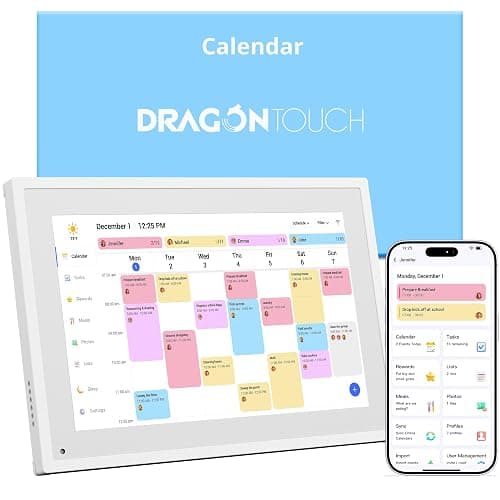 Dragon Touch 10.1 inch Digital Calendar Chore Chart – Interactive Touchscreen, Smart Family Planner, Hearth Display Desk Digital Calendar Best Gifts for Christmas, Wedding, Mom - Image 1