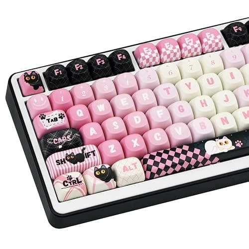COOMICKEY MOA Profile PBT Keycaps 134 Key PBT Dye-Sublimation Keycaps with Black & Pink Cute Cat Custom Keycap Set for Cherry Gateron MX Swithes Mechanical Keyboards - Image 1