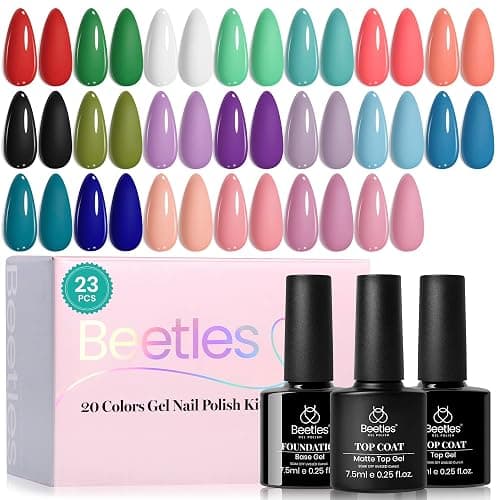 Beetles Gel Nail Polish Set - 23pcs Gel Polish Set Summer Colors, 20 Colors Pink Green Blue Uv Gel Polish with Base Top Coat, All Season Manicure Tools for Beginners Nail Art Home - Image 1