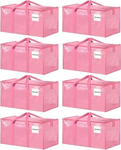 8 Pack Extra Large Heavy Duty Moving Bags, Pink Storage Bins with Lids, Reinforced Handles & Heavy-Duty Zippers Moving Boxes Storage Bags Totes for Clothes Packing, Dorms, College Supplies, Pink - Image 1