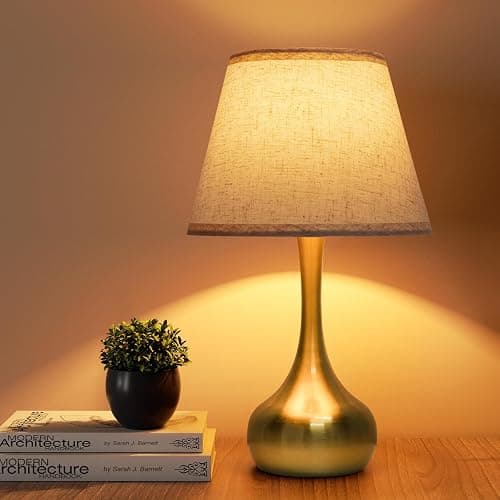 ONEWISH Touch Table Lamp for Bedroom, 3-Way Dimmable Gold Bedside Lamps for Nightstand with Fabric Shade, Desk Lamp for Kids Reading, Home Office - Image 1