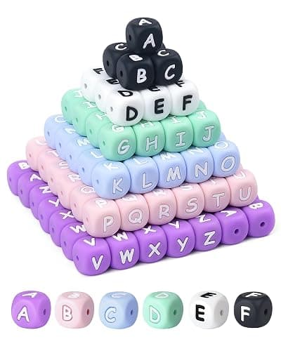 156Pcs FIVEIZERO Colorful Silicone Letter Beads, 12mm A-Z Alphabet Beads,Square Bead for Bracelets and Keychains, Large Letter Bead for Necklaces and Lanyards Making - Image 1