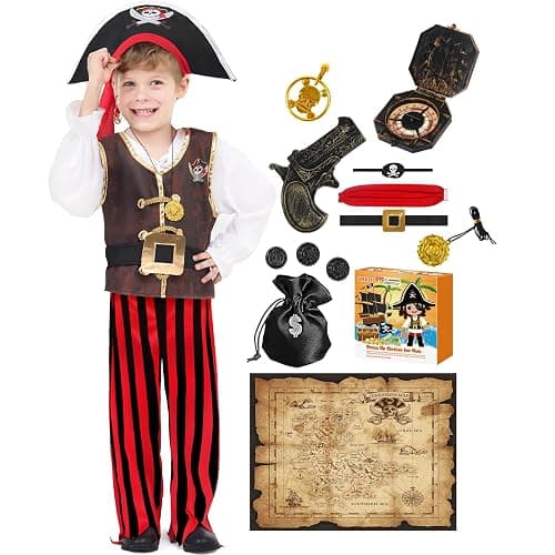 BIBUTY Pirate Costume Kids Halloween Costumes for Boys Girls, Pretend Play & Dress Up Clothes for Little Boys Girls Halloween Costumes for Kids, Toddler Boys Pirate Costume Toys Gifts for 3-6 - Image 1