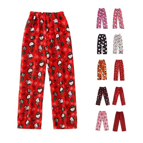 Womens Pyjama Pants - Flannel Pjs Bottoms for Women Long Cute Anime Cartoon Ultra Soft Comfort Fluffy Warm Pyjamas Y2K Kawaii Casual Home Lounge Trousers Pj Sleeping Pajamas Bottoms for Ladies Girls - Image 1