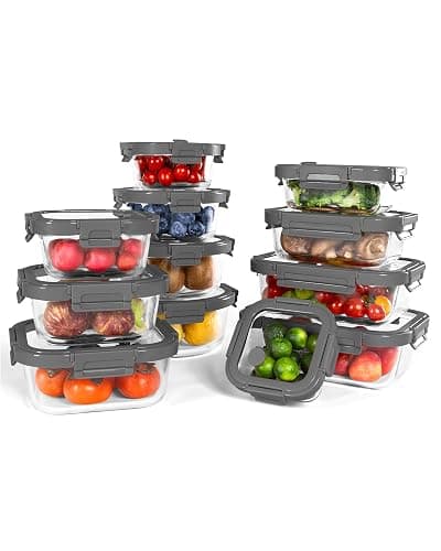 BOROHOUSE 12-Pack Glass Containers with Tempered Lids – Borosilicate, Oven-Safe(-4°F~950°F), Airtight, BPA-Free, Multi-Size for Meal Prep, Dishwasher Safe (Gray) - Image 1