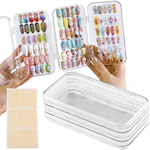 Fcozpjk Press On Nail Organizer Case, Tri-Fold Clear Acrylic Empty Press On Nail Storage Box Packaging Fake Tips Holder Color Display Stand Book Showing Shelves with 30PCS Double Sided Adhesive Tapes - Image 1