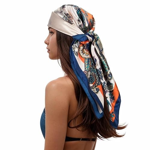 RIIQIICHY Head Scarf for Women Like Silk Scarf Hair Scarf Printed Square Scarf Bandanas for Women 35 Inches - Image 1