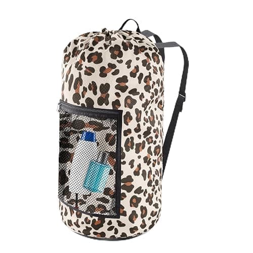 Olosar Laundry Bag Backpack, Extra Large Travel Laundry Bag with Mesh Pocket & Adjustable Shoulder Straps,Dirty Clothes Travel Bag for College Students Dorm,Apartment(Leopard Print) - Image 1