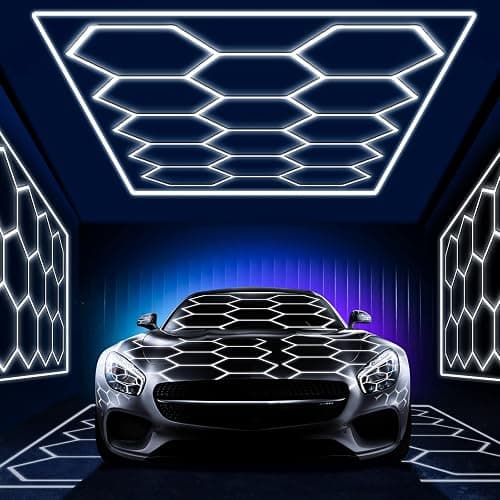 CDKMAX LED Hexagon Garage Light Hex Grid Honeycomb LED Shop Light 6500K Hexagon Lighting System Car Detailing Shop LED Ceiling Lights for Home Gym Garage Workshop Basement Warehouse (14.0 Hex) - 14.0 Hex - Image 1