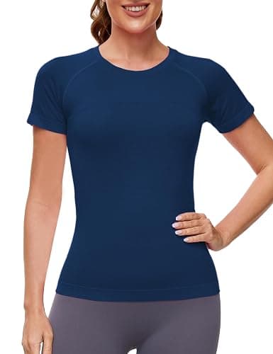 MathCat Workout Shirts for Women Short Sleeve Seamless Yoga Athletic Tees Sports Breathable Gym Athletic Tops - Image 1