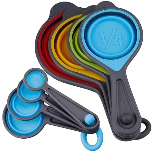 Kalsreui Measuring Cups and Spoons set, Collapsible Measuring Cups, 8 pieces Measuring Cups&Spoons Set, Engraved Metric & US Markings for Liquid&Dry Measuring, Space Saving, BPA Free Colorful Silicone - Image 1