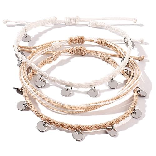 FANCY SHINY String Ankle Bracelets Waterproof Rope Anklets Braided Beach Boho Coin Anklets Cute Friendship Foot Jewelry for Women - White - Image 1