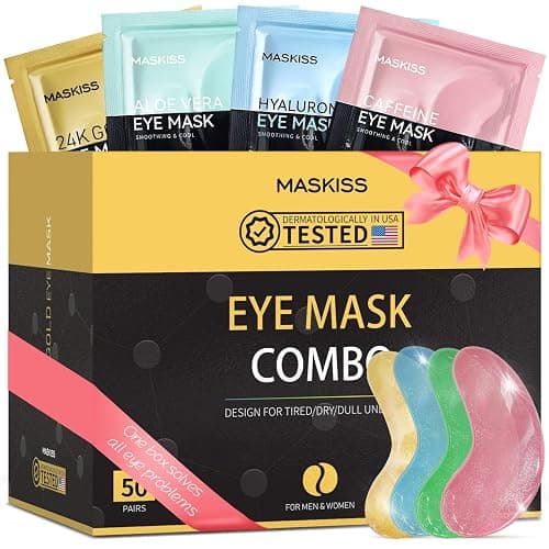 Maskiss Under Eye Patches(50 Pairs), 24K Gold, Caffeine, Hyaluronic Acid, Aloe Vera Eye Masks for Dark Circles Puffy Eyes Undereye Bags, Eye Skin Care Gift Set for Bachelorette Party Favors - Image 1
