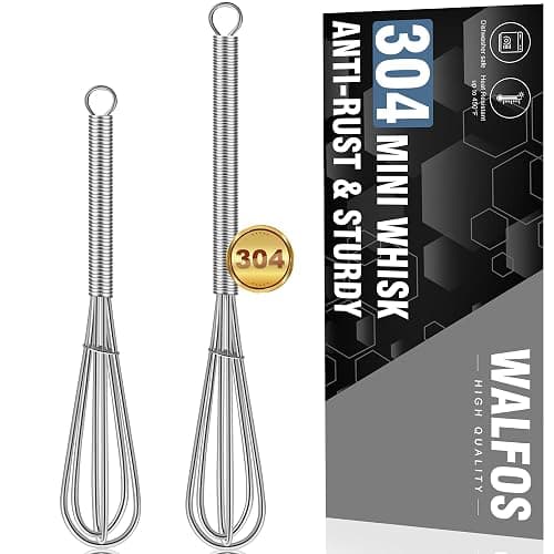 Walfos Mini Whisks Stainless Steel, Small Whisk 2 Pieces, 5in and 7in Tiny Whisk for Whisking, Beating, Blending Ingredients, Mixing Sauces - Image 1