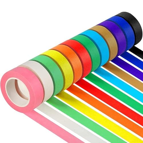 Guirnd 12PCS Colored Masking Tape, Kids Art Supplies, DIY Craft Tape, Colored Tape Rolls, Colored Painters Tape, 1.7cm x 12m (2/3In x 13Yards) - Image 1