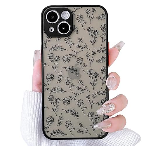 NITITOP Compatible with iPhone 13 Mini Case Cute Aesthetic Floral Flower Leaves Black Pattern Matte Clear Women Girl Full Camera Lens Slim Hard PC Shockproof Pritective Cover - Flower Leaves - Flower Leaves - iPhone 13 Mini - Image 1