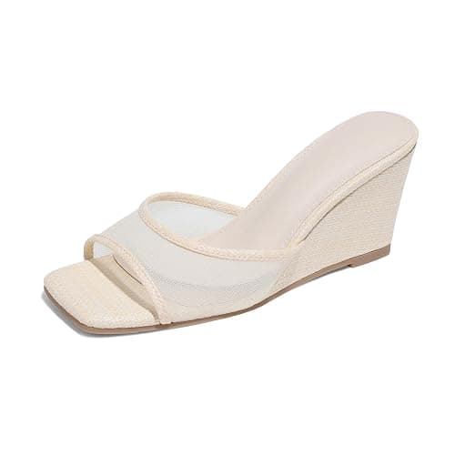 Erocalli Women's Wedge Heels Open Toe Platform Summer Sandals Mesh Mules | Comfortable Raffia Sandals Women Dressy Summer Wedges Slip-On Platform Beach Sandals Casual Comfortable for Every Occasions - Image 1
