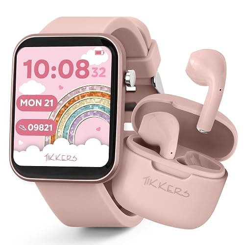 Tikkers Smart Series 13 - Pink Silicone Strap Smart Watch & Earbuds Set TKS13-0031-SET - Image 1