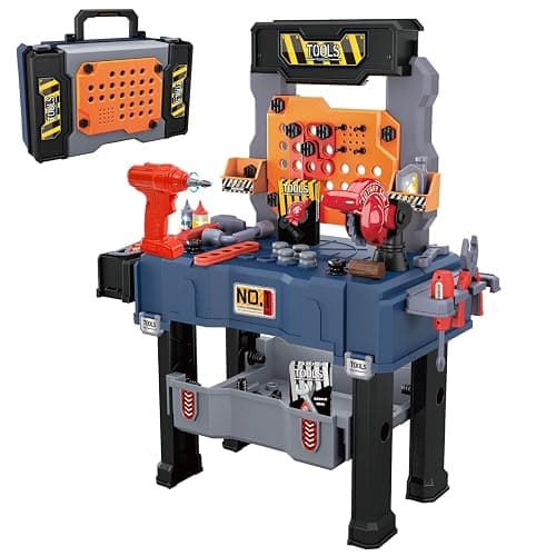 MUGEYMYD Kids Tool Bench Set with Electric Drill and Realistic Tool, Pretend Play Construction Workbench Toys for Toddlers, Build a Kids Tool Workshop Set for Boys and Girls, Ages 3-8. - Image 1